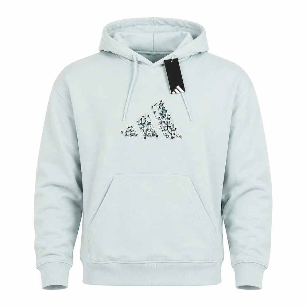 Adidas Trefoil Floral Logo Hoodie Womens XXL Halo Mint Blue Flowers Pullover